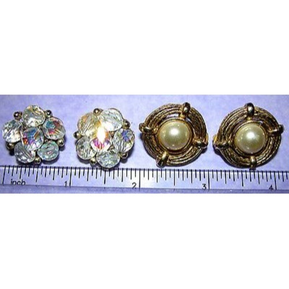 VINTAGE LISNER Earrings Clip-On AB Crystal Beads + Pair Mobe Pearl Gold Plate